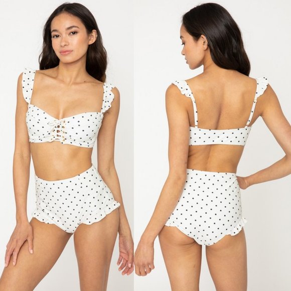 NEW Polka Dot Ruffle RETRO High Waist Bikini Set - Picture 2 of 12